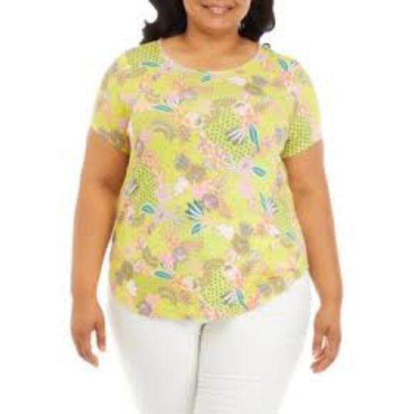 Plus size 2X Yellow Floral Philosophy Top - Picture 1 of 6